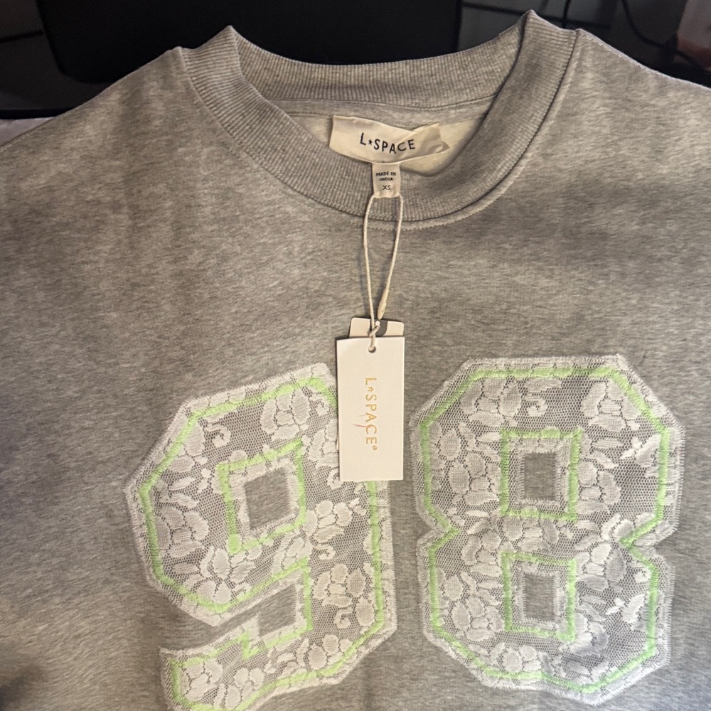 L*Space Gray Sweatshirt with Floral '98' Design (xs)